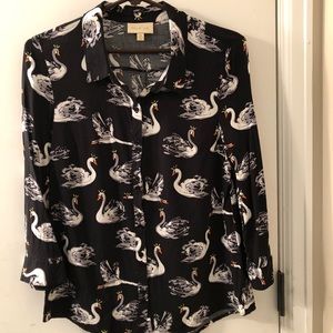 ModCloth Swan Print Button Down Shirt